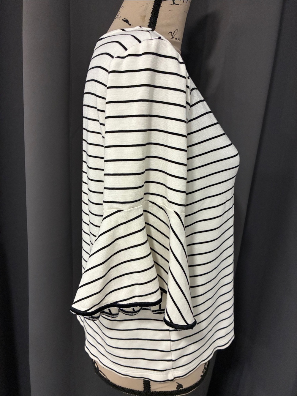 Market & Spruce White Tee with Black Stripes and Ruffle Sleeves - Picture 3 of 11